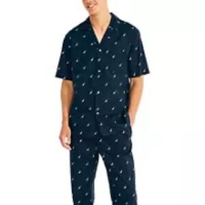 Nautica J Class Printed Cotton Sleep‎ Shirt maritime Navy S NWT IN PACKAGE